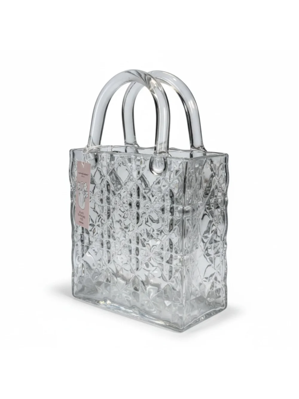 Clear Glass Quilted Handbag-Shaped Shabby Chic Vase Cupcakes & Cashmere